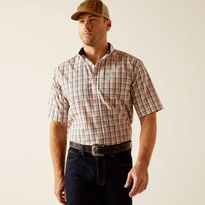 Men Button Down Shirts Ariat Wrinkle Free Sage Classic Fit Shirt Pink