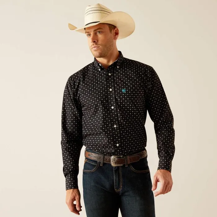 Men Button Down Shirts Ariat Wrinkle Free Seth Classic Fit Shirt Black