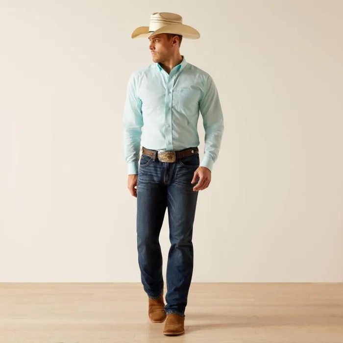 Men Button Down Shirts Ariat Wrinkle Free Shepard Fitted Shirt Blue Radiance Men Button Down Shirts Ariat Wrinkle Free Shepard Fitted Shirt Blue Radiance