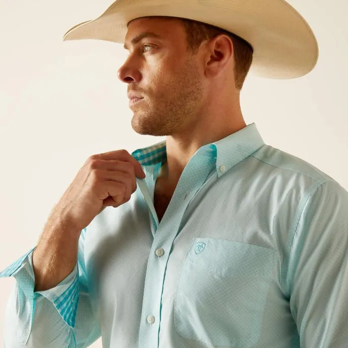 Men Button Down Shirts Ariat Wrinkle Free Shepard Fitted Shirt Blue Radiance Men Button Down Shirts Ariat Wrinkle Free Shepard Fitted Shirt Blue Radiance
