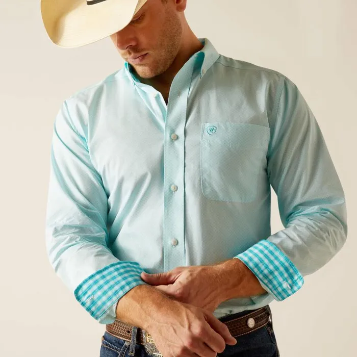 Men Button Down Shirts Ariat Wrinkle Free Shepard Fitted Shirt Blue Radiance Men Button Down Shirts Ariat Wrinkle Free Shepard Fitted Shirt Blue Radiance