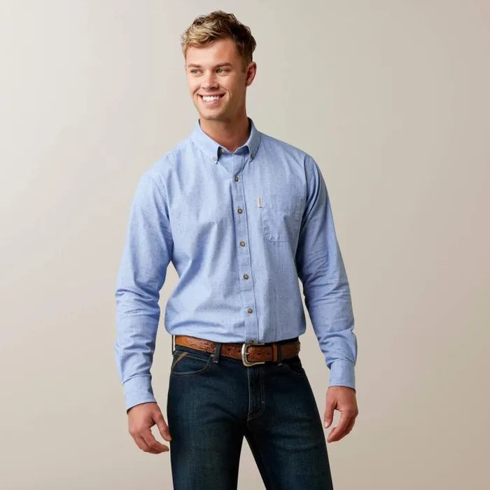 Men Button Down Shirts Ariat Wrinkle Resist Dots Stretch Modern Fit Shirt Blue Men Button Down Shirts Ariat Wrinkle Resist Dots Stretch Modern Fit Shirt Blue