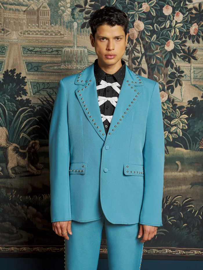 Men Clover Studded Blazer Cerulean Blue Sister Jane Jackets