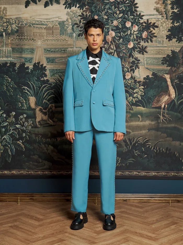 Men Clover Studded Blazer Cerulean Blue Sister Jane Jackets