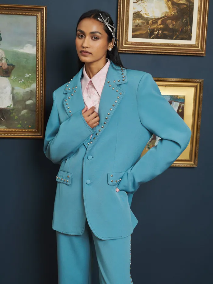 Men Clover Studded Blazer Cerulean Blue Sister Jane Jackets