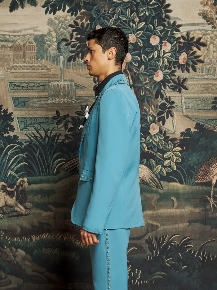 Men Clover Studded Blazer Cerulean Blue Sister Jane Jackets