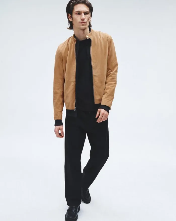 Men Coats 038 Jackets Rag 038 Bone Archive Caf Suede Racer Jacket Sand