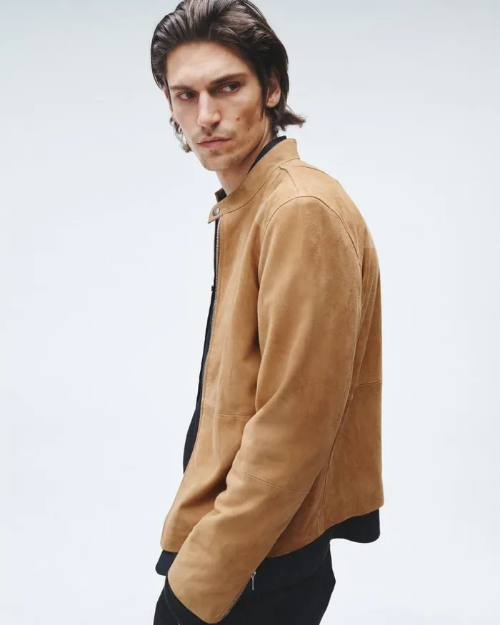 Men Coats 038 Jackets Rag 038 Bone Archive Caf Suede Racer Jacket Sand