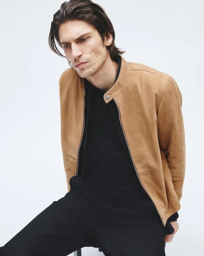 Men Coats 038 Jackets Rag 038 Bone Archive Caf Suede Racer Jacket Sand