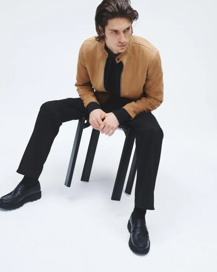 Men Coats 038 Jackets Rag 038 Bone Archive Caf Suede Racer Jacket Sand