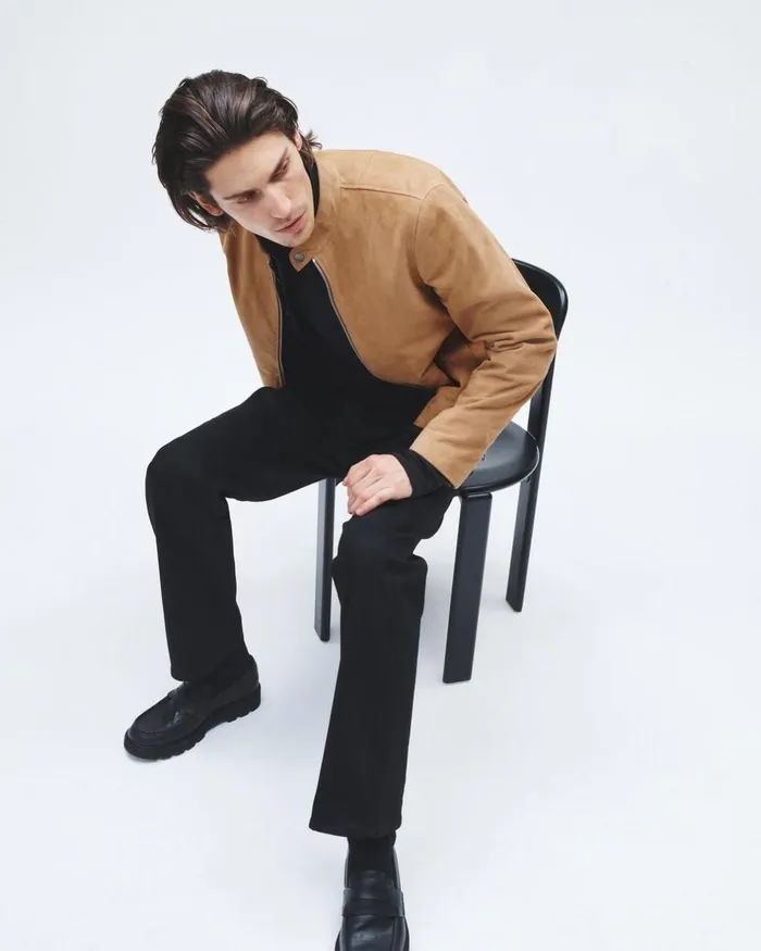 Men Coats 038 Jackets Rag 038 Bone Archive Caf Suede Racer Jacket Sand