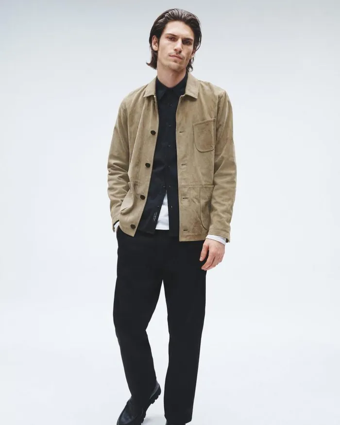 Men Coats 038 Jackets Rag 038 Bone Evan Suede Chore Jacket Ocean Grey