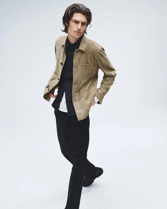 Men Coats 038 Jackets Rag 038 Bone Evan Suede Chore Jacket Ocean Grey