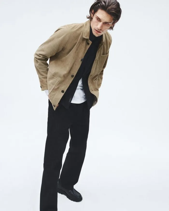 Men Coats 038 Jackets Rag 038 Bone Evan Suede Chore Jacket Ocean Grey