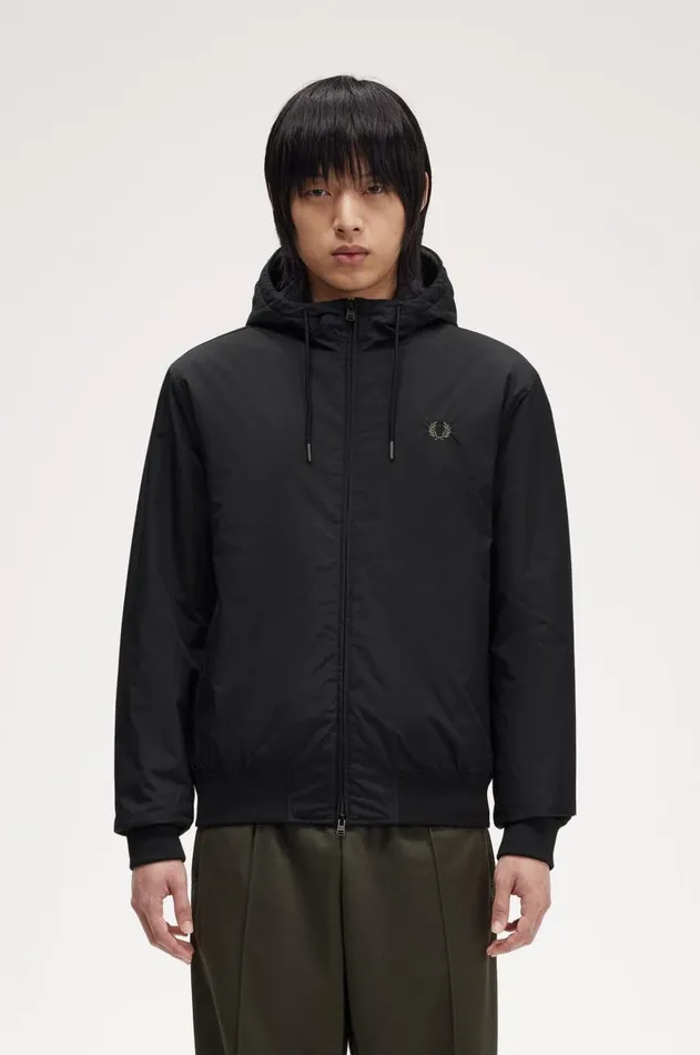 Men Coats and Jackets Fred Perry Hooded Brentham Jacket Black