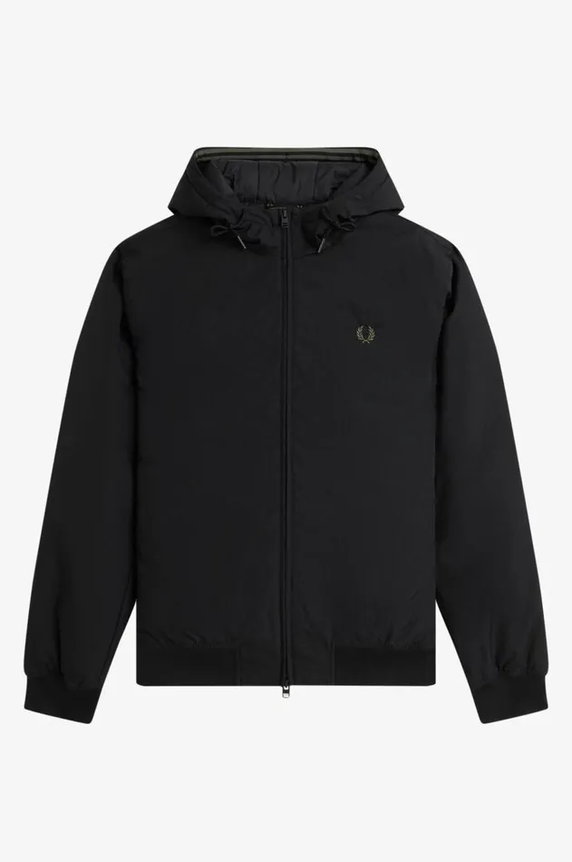 Men Coats and Jackets Fred Perry Hooded Brentham Jacket Black