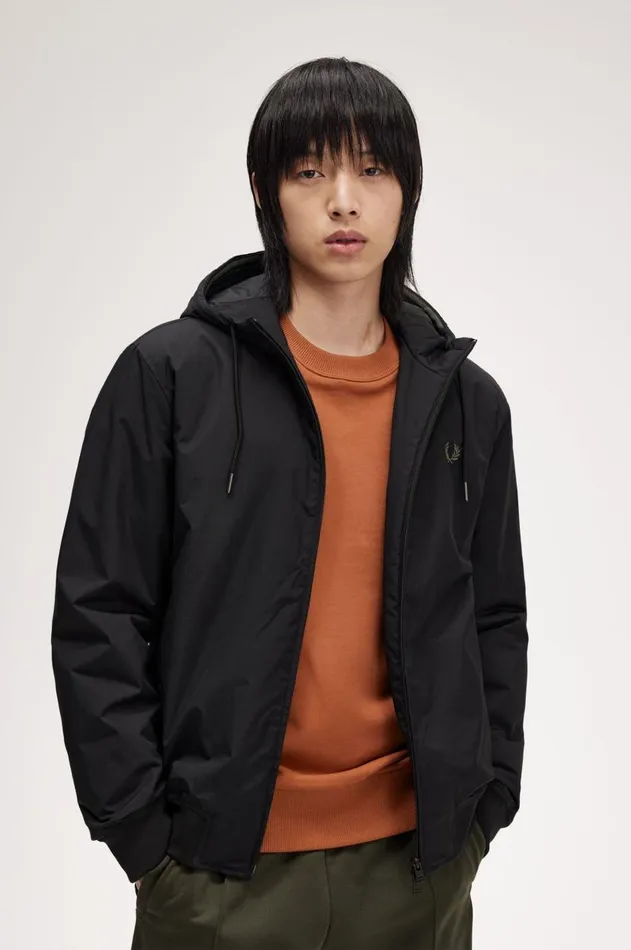 Men Coats and Jackets Fred Perry Hooded Brentham Jacket Black