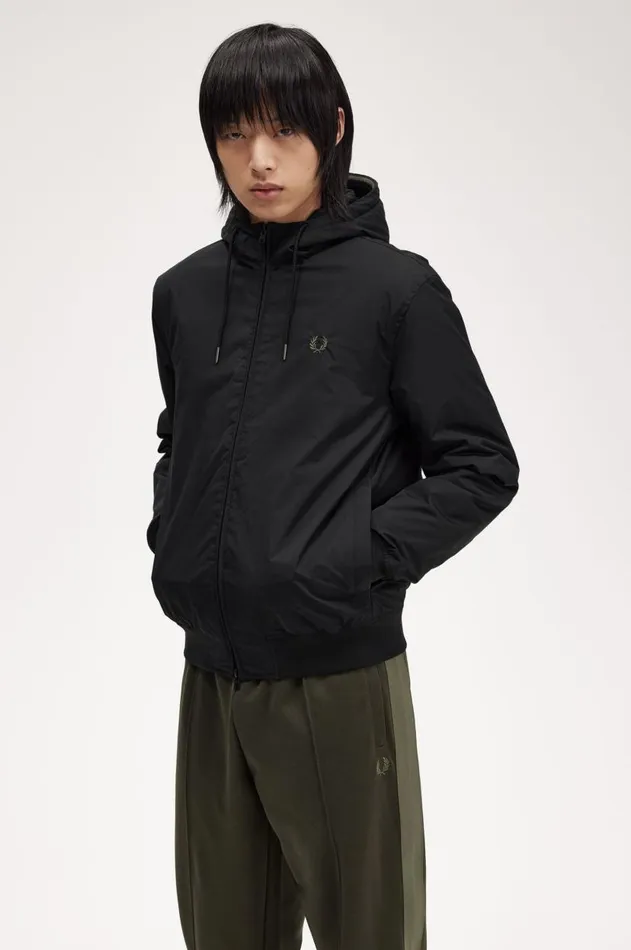 Men Coats and Jackets Fred Perry Hooded Brentham Jacket Black