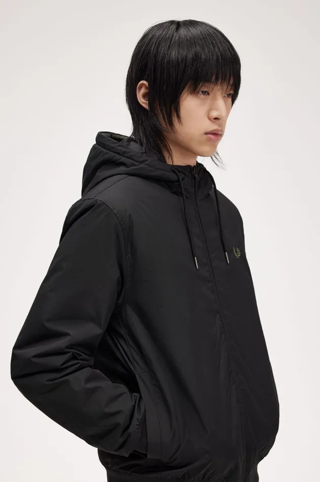 Men Coats and Jackets Fred Perry Hooded Brentham Jacket Black