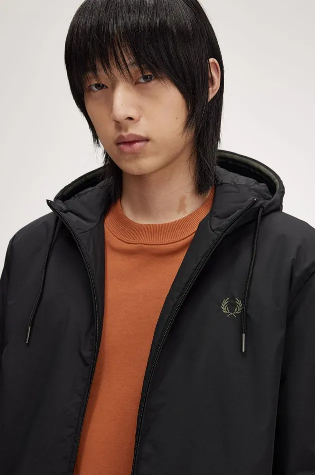 Men Coats and Jackets Fred Perry Hooded Brentham Jacket Black