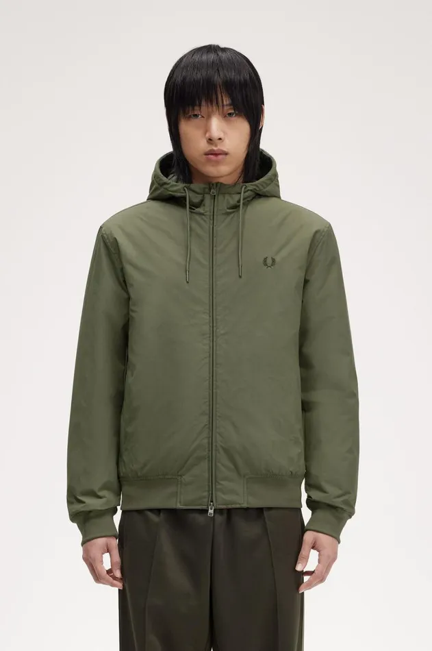 Men Coats and Jackets Fred Perry Hooded Brentham Jacket Laurel Wreath Green