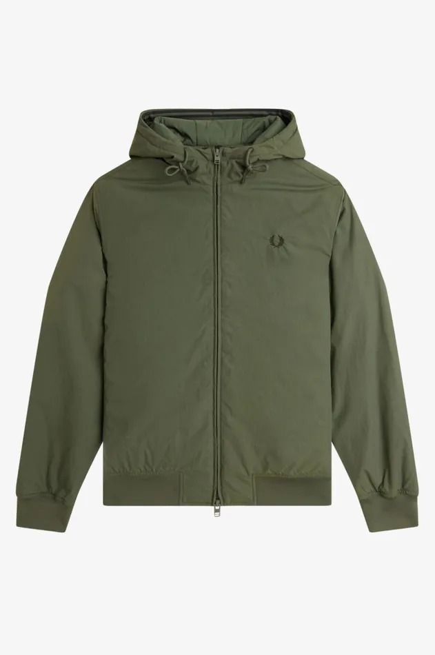 Men Coats and Jackets Fred Perry Hooded Brentham Jacket Laurel Wreath Green