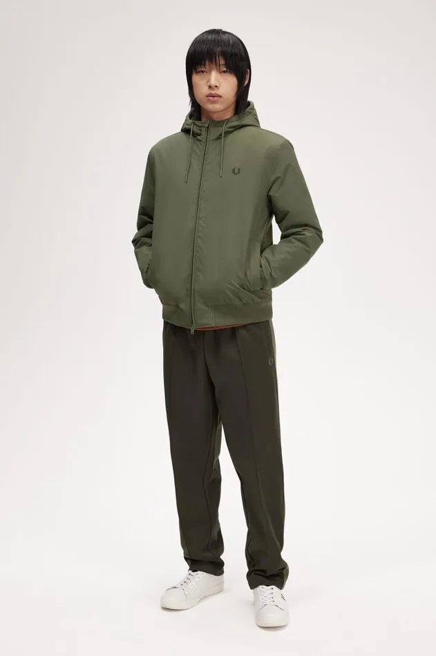 Men Coats and Jackets Fred Perry Hooded Brentham Jacket Laurel Wreath Green