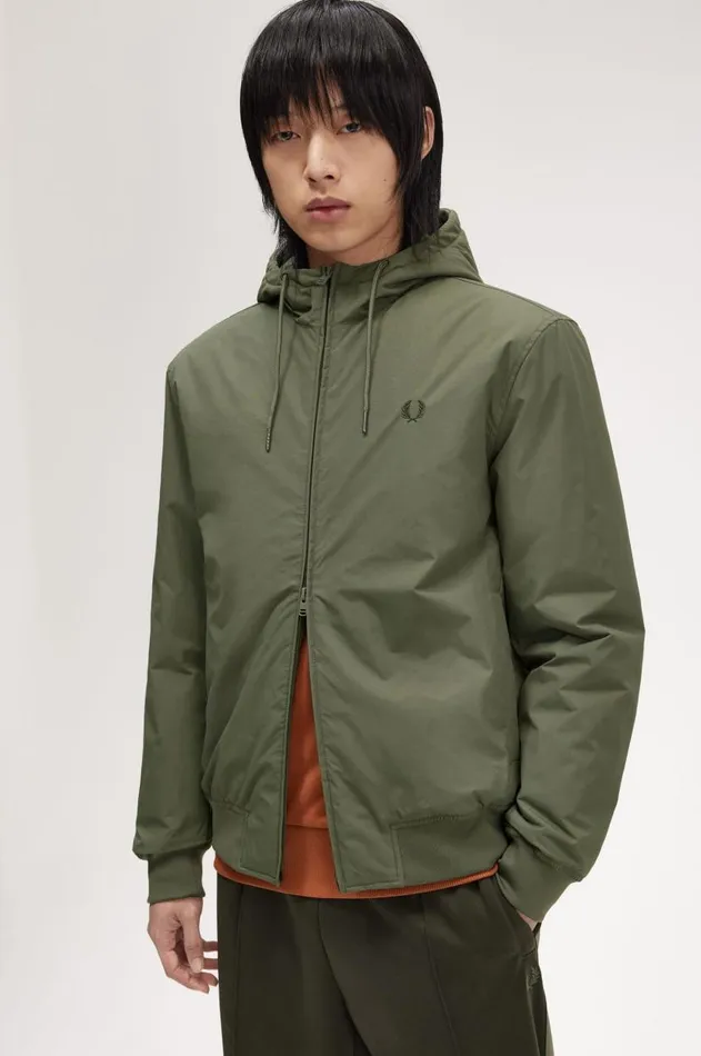 Men Coats and Jackets Fred Perry Hooded Brentham Jacket Laurel Wreath Green