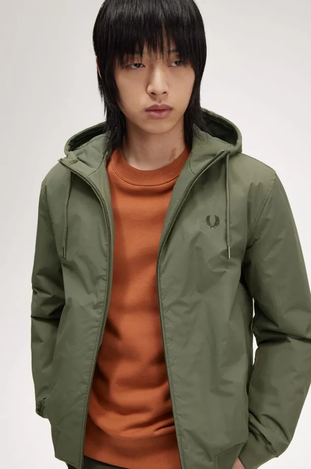 Men Coats and Jackets Fred Perry Hooded Brentham Jacket Laurel Wreath Green