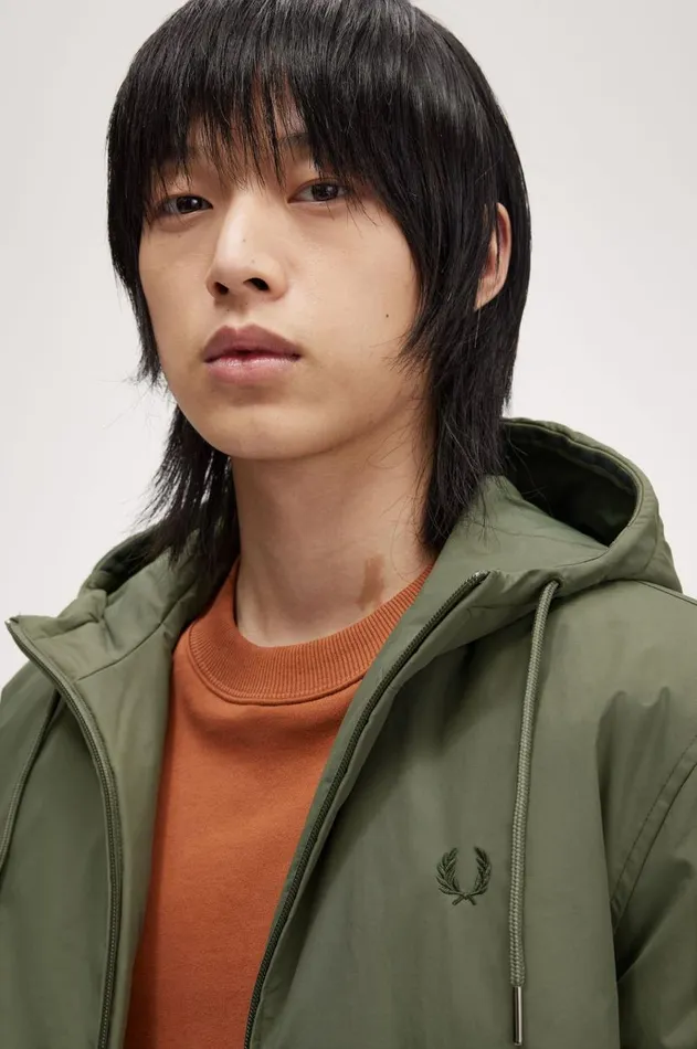 Men Coats and Jackets Fred Perry Hooded Brentham Jacket Laurel Wreath Green
