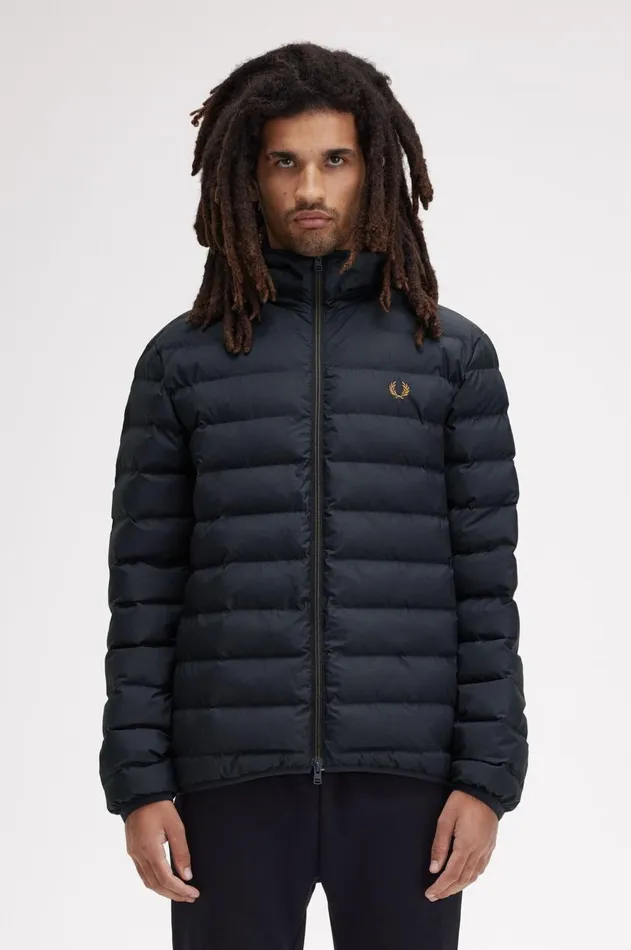 Men Coats and Jackets Fred Perry Hooded Insulated Jacket Navy