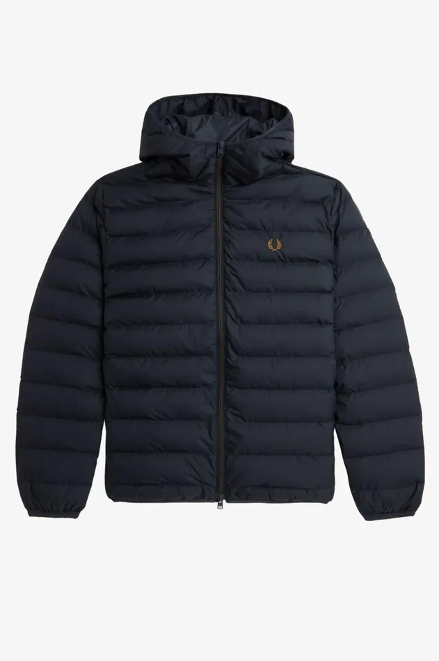 Men Coats and Jackets Fred Perry Hooded Insulated Jacket Navy