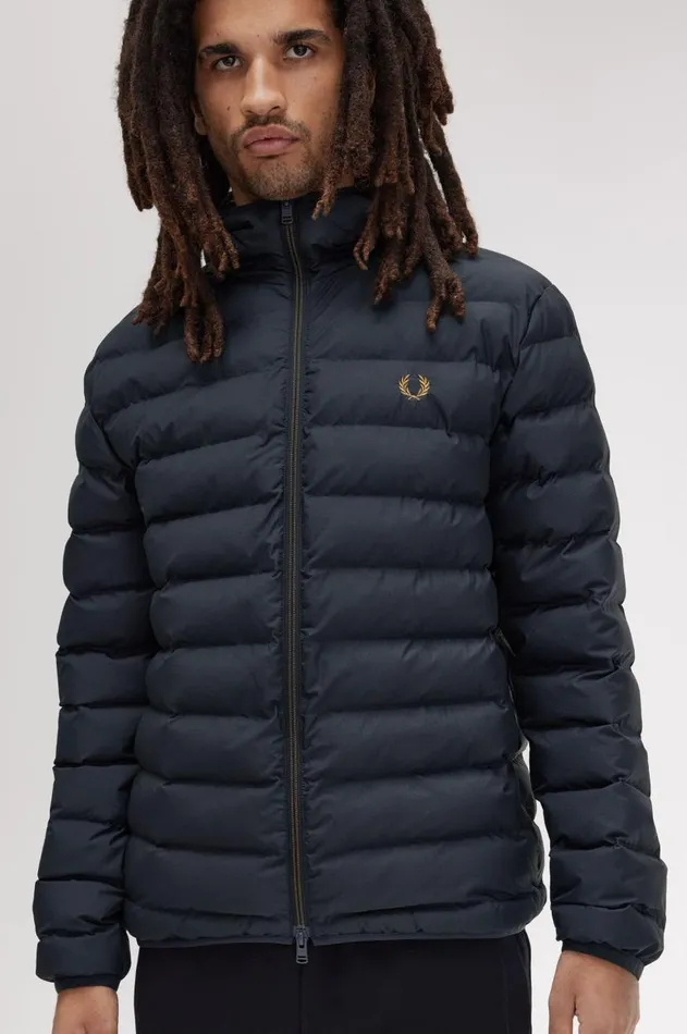 Men Coats and Jackets Fred Perry Hooded Insulated Jacket Navy