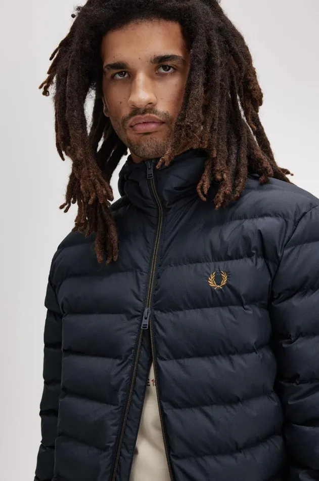 Men Coats and Jackets Fred Perry Hooded Insulated Jacket Navy