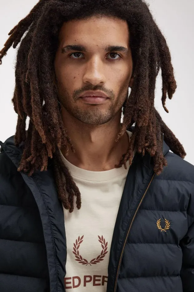 Men Coats and Jackets Fred Perry Hooded Insulated Jacket Navy