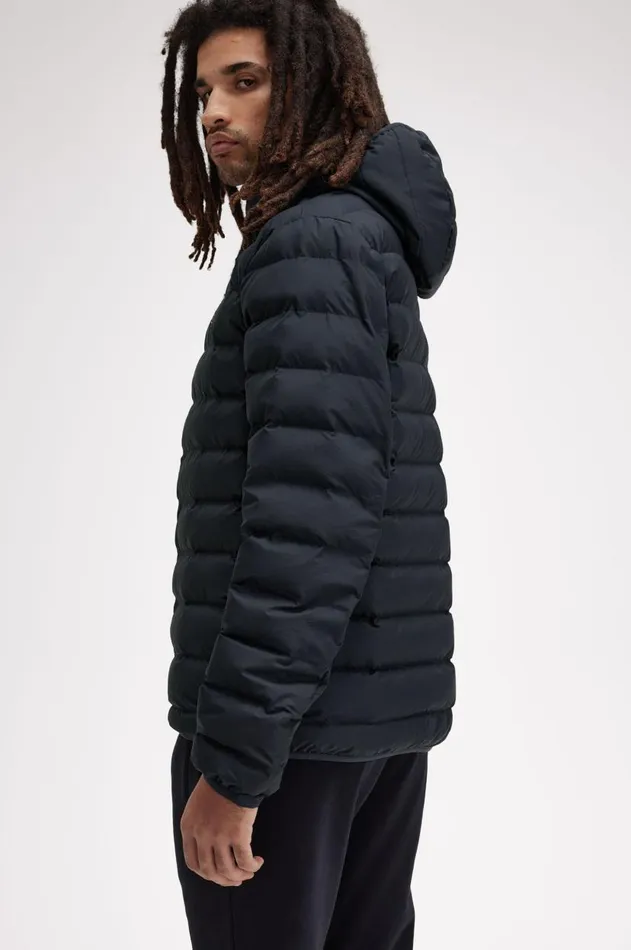 Men Coats and Jackets Fred Perry Hooded Insulated Jacket Navy