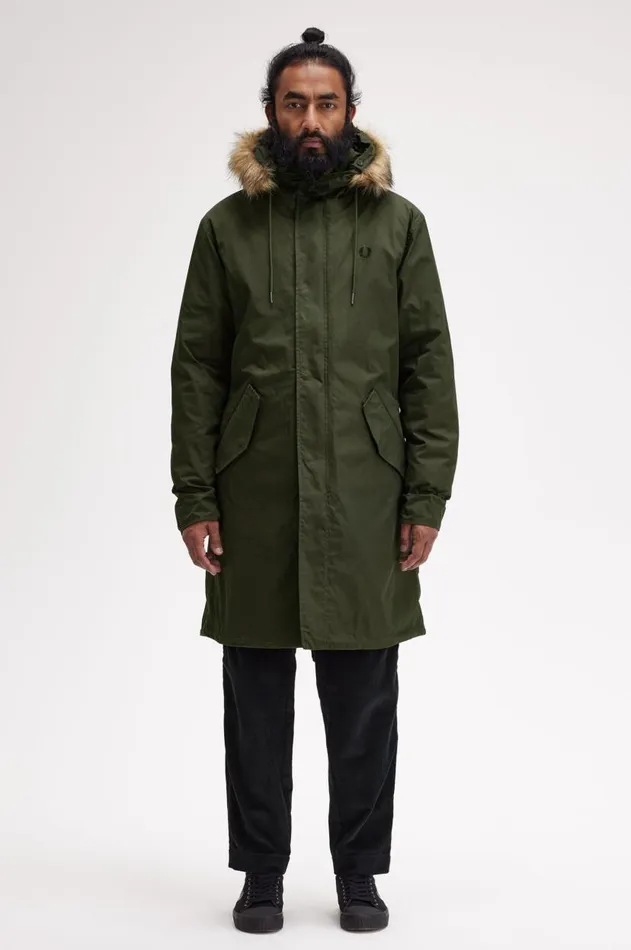 Men Coats and Jackets Fred Perry ZipIn Liner Parka Hunting Green