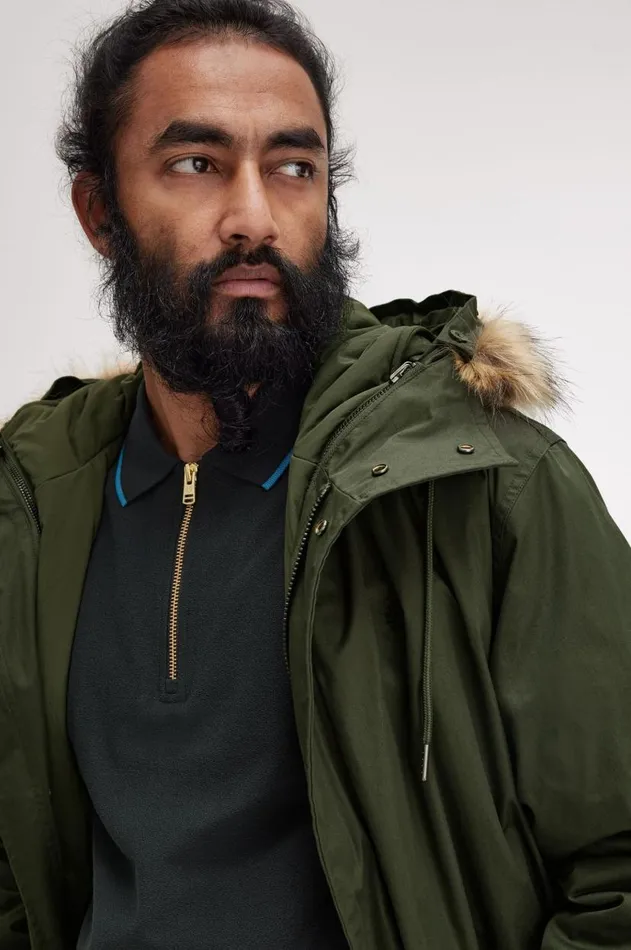 Men Coats and Jackets Fred Perry ZipIn Liner Parka Hunting Green