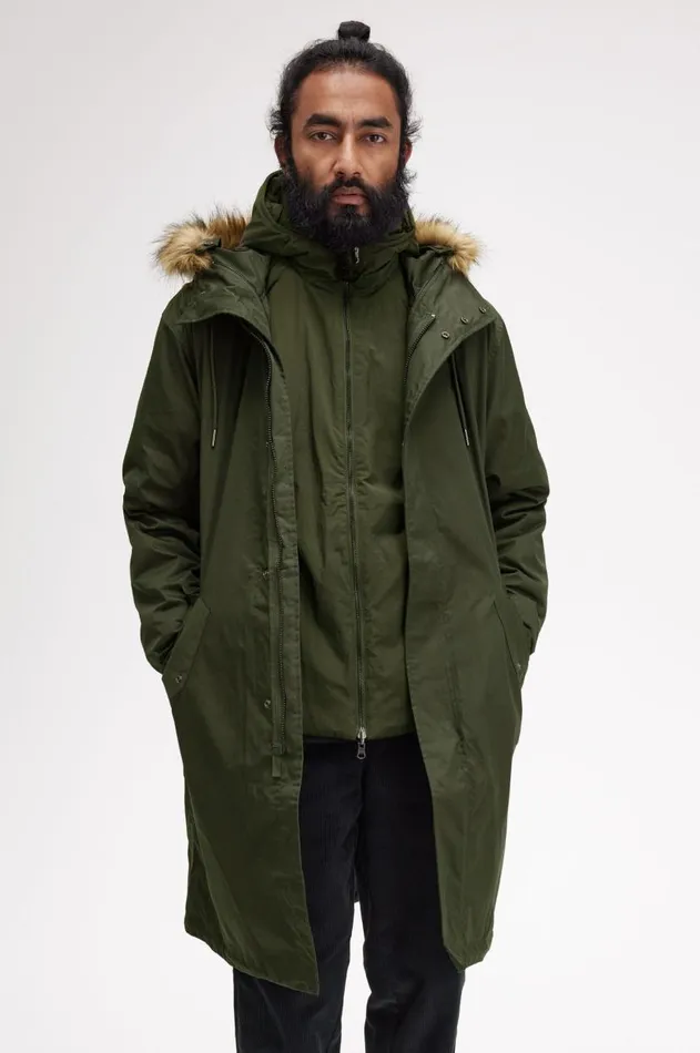 Men Coats and Jackets Fred Perry ZipIn Liner Parka Hunting Green