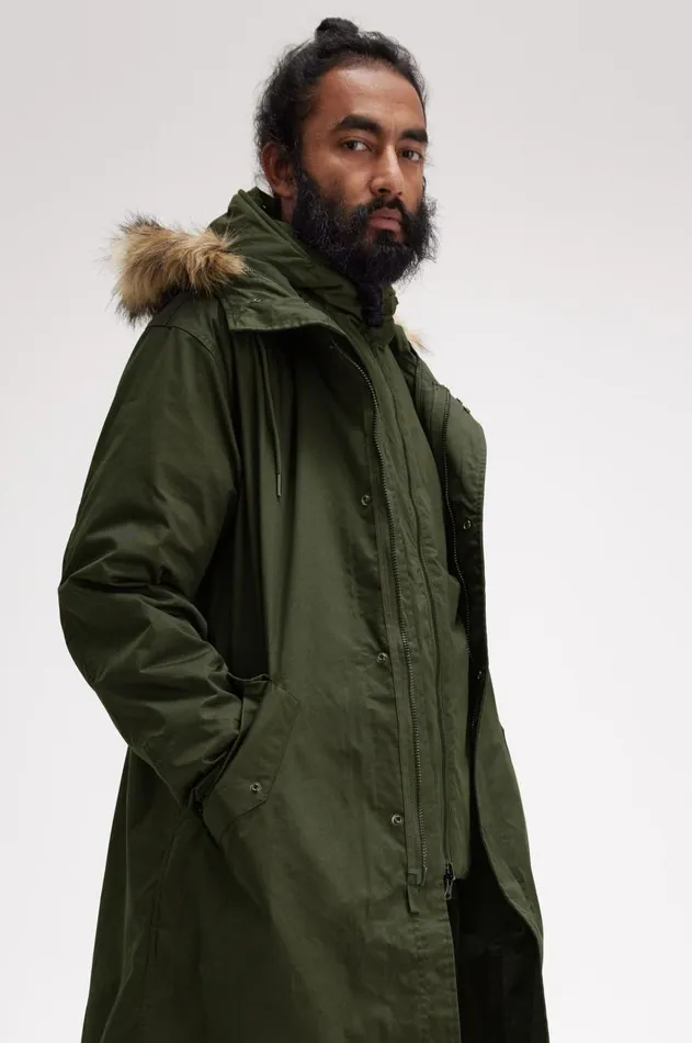 Men Coats and Jackets Fred Perry ZipIn Liner Parka Hunting Green