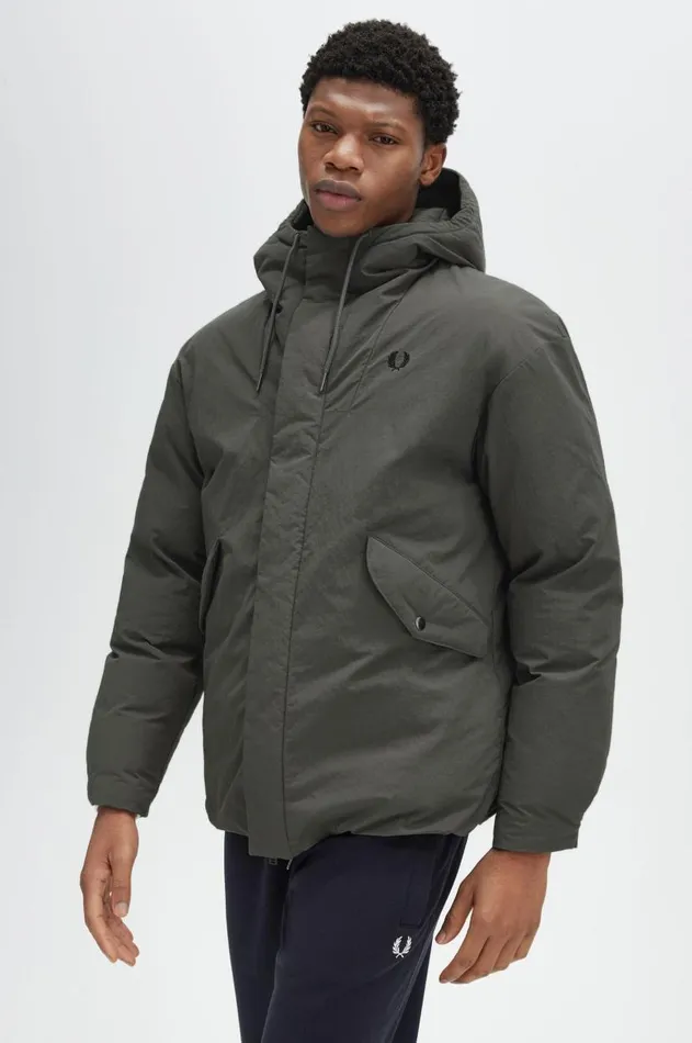 Men Coats and Jackets Fred Perry Zip Through Padded Jacket Field Green