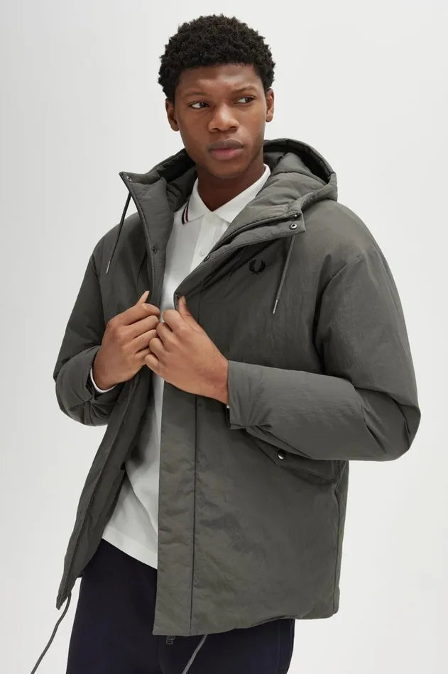 Men Coats and Jackets Fred Perry Zip Through Padded Jacket Field Green