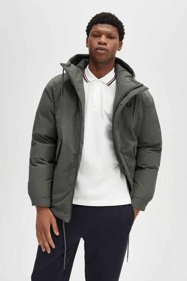 Men Coats and Jackets Fred Perry Zip Through Padded Jacket Field Green
