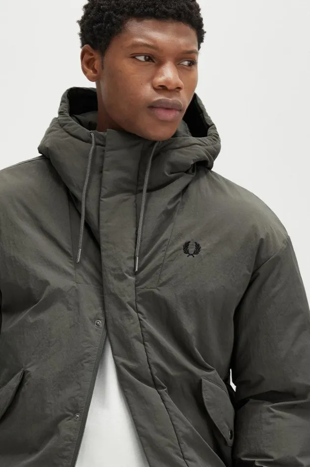Men Coats and Jackets Fred Perry Zip Through Padded Jacket Field Green