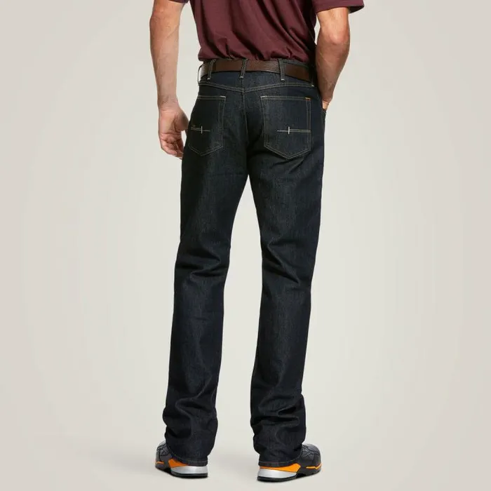 Men Denim Ariat Rebar M4 Relaxed DuraStretch Basic FlannelLined Boot Cut Jean Rinse