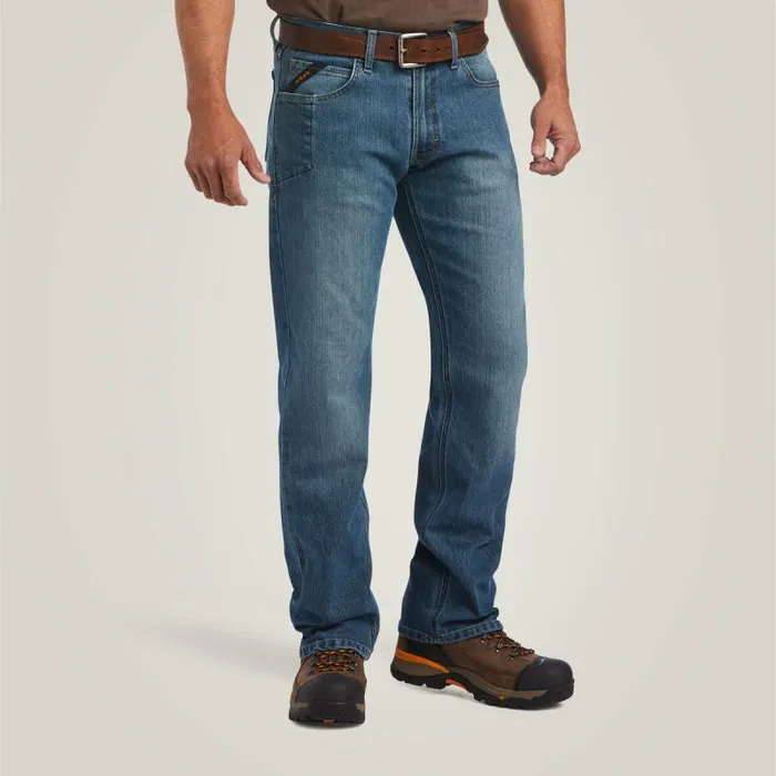 Men Denim Ariat Rebar M5 DuraStretch Basic Stackable Straight Leg Jean Edgewood