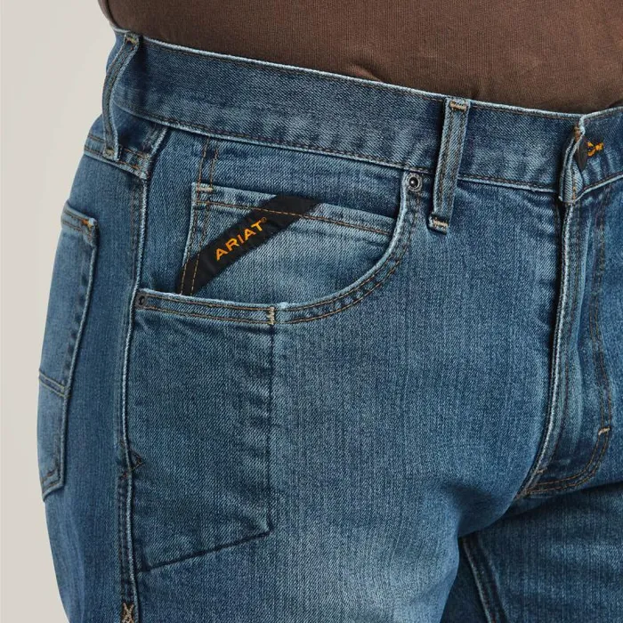 Men Denim Ariat Rebar M5 DuraStretch Basic Stackable Straight Leg Jean Edgewood