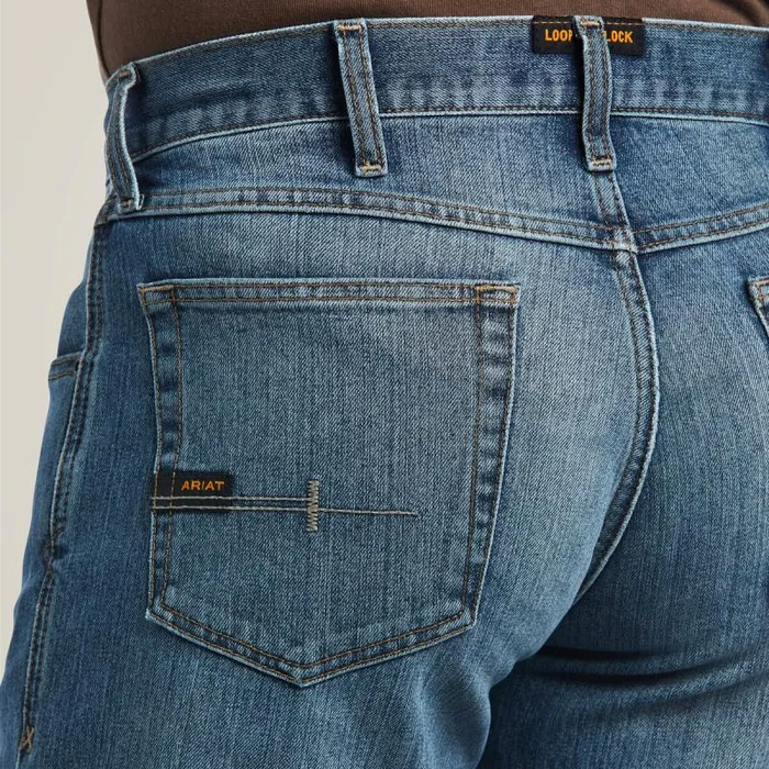 Men Denim Ariat Rebar M5 DuraStretch Basic Stackable Straight Leg Jean Edgewood