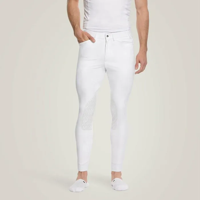 Men English Riding Ariat Tri Factor Grip Knee Patch Breech White
