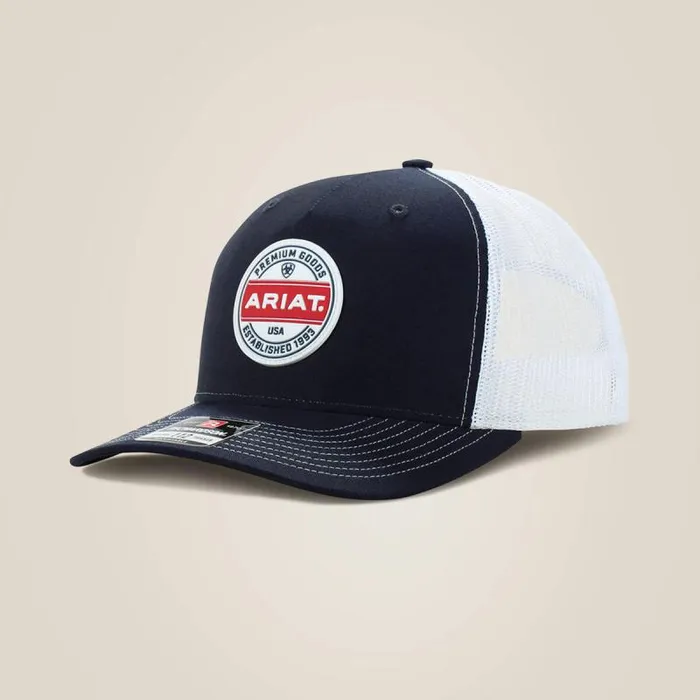 Men Hats and Caps Ariat Ariat Premium Goods Round Patch Cap Navy